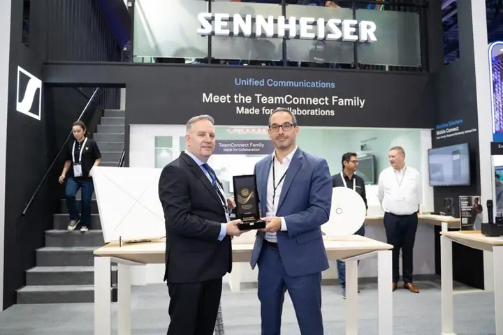 Sennheiser receives its award on the Sennheiser stand